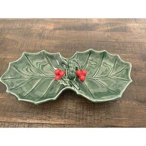 Vintage Holly Leaf With Berries Candy Dish Trinket Dish Holiday Decor Lefton
